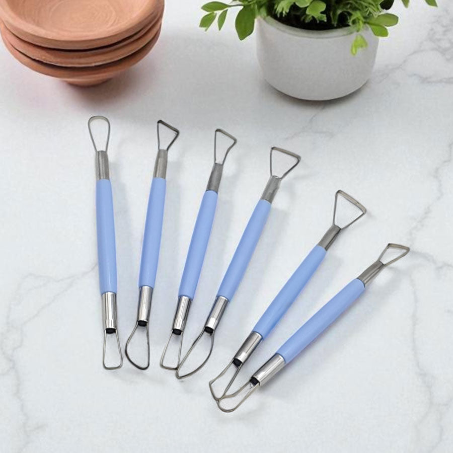 Pottery & Clay Sculpting Tool 6 Piece Set, Steel Double-Ended Carving