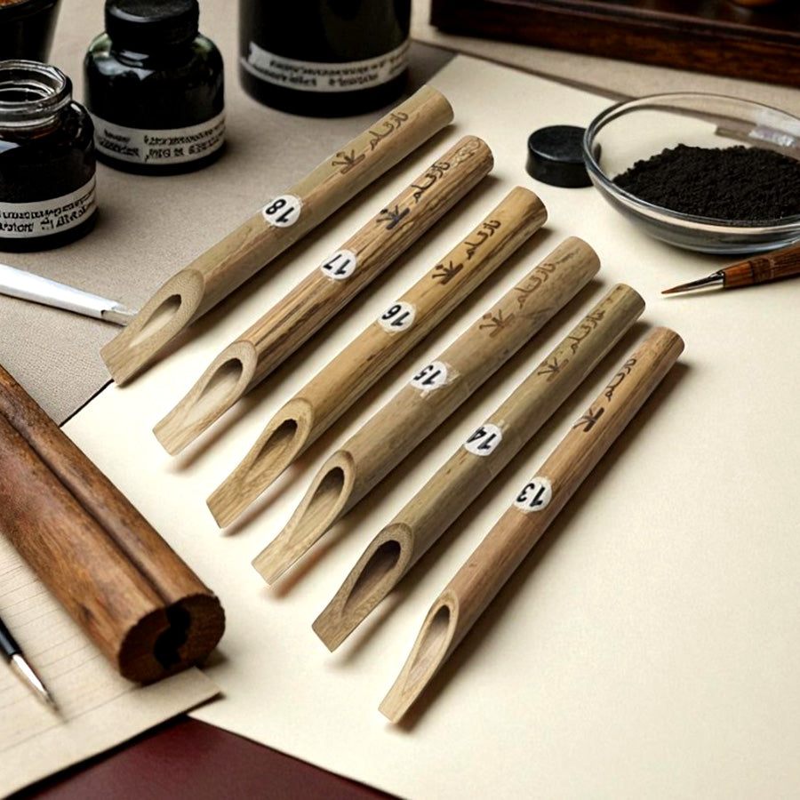 Qalam Calligraphy Pens - Set of 6 Handmade Wooden Nibs for Arabic/Urdu Calligraphy