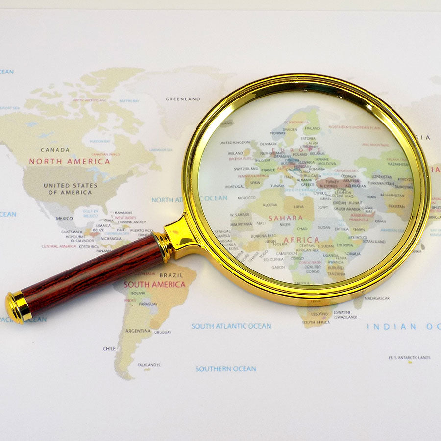 Gold Trim Magnifying Glass with Wooden Handle for Maps, books, Jewelry, Offices, Doctors, etc