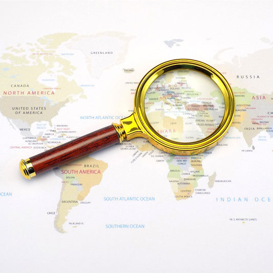 Gold Trim Magnifying Glass with Wooden Handle for Maps, books, Jewelry, Offices, Doctors, etc