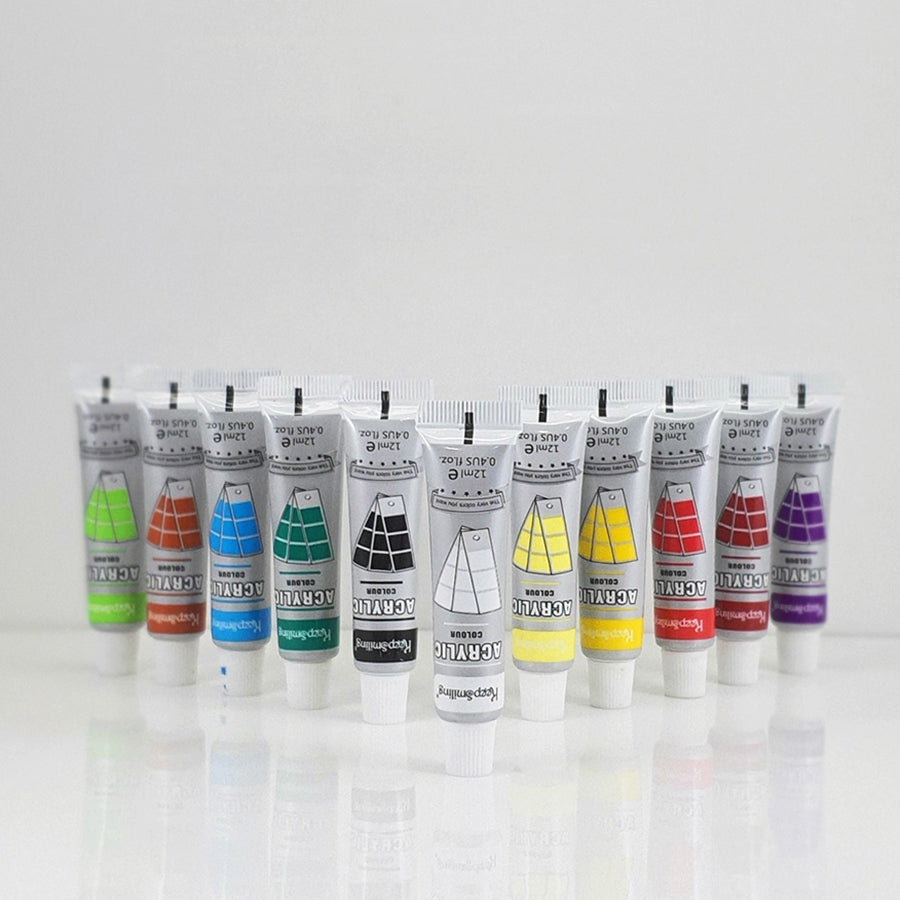 Keep Smiling 12-Color Acrylic 12 ml Paint Set with Brush - High-Quality Art Supplies for Artists