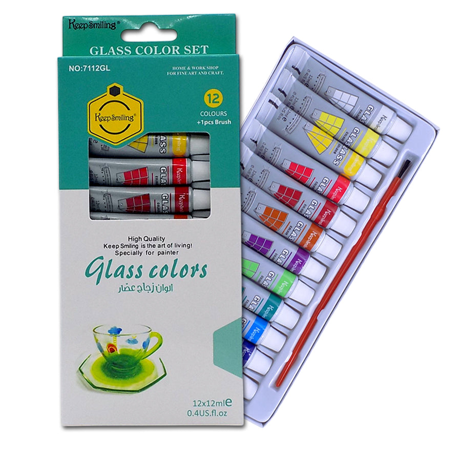 Keep Smiling Fine Quality Glass Paint 12-Colors 12ml Tubes set