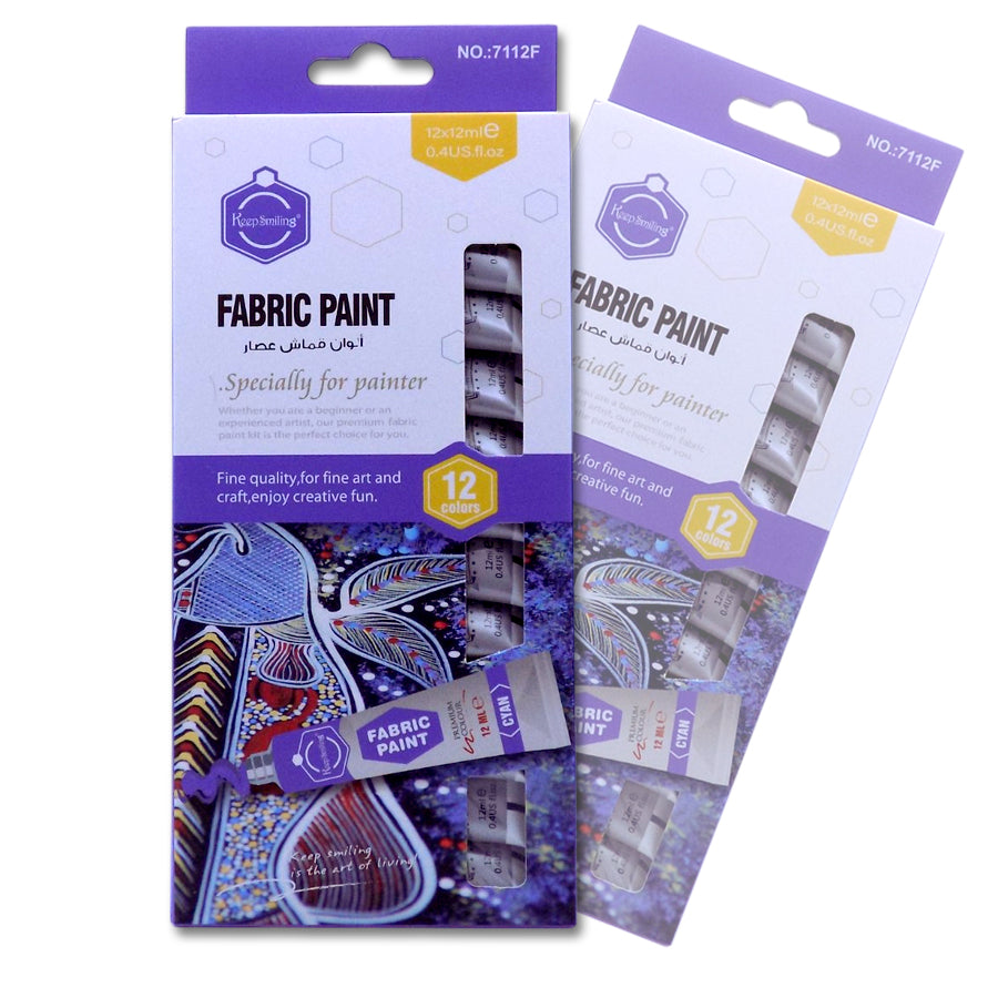 Keep Smiling Fine Quality Fabric Paint 12-Colors 12ml Tubes set