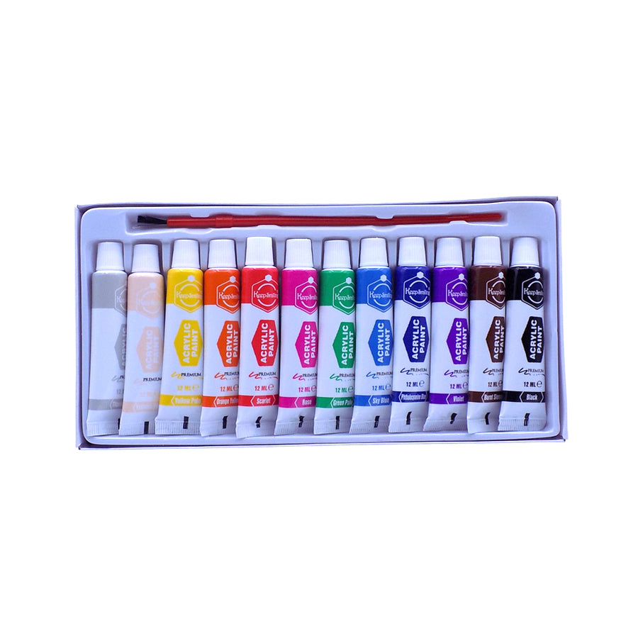 Keep Smiling Fine Quality Acrylic Paint 12-Colors 12ml Tubes set.