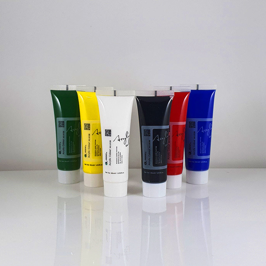 Marie’s Fine Quality Acrylic Paint Set - 6 x 30ml Tubes of Vibrant Colors for Artistic Creations
