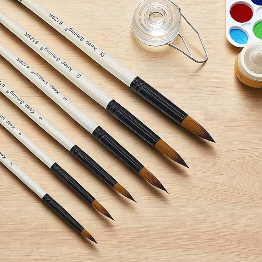 Keep Smiling Artist Brushes Set - 6 Piece Watercolor Acrylic Oil Paint