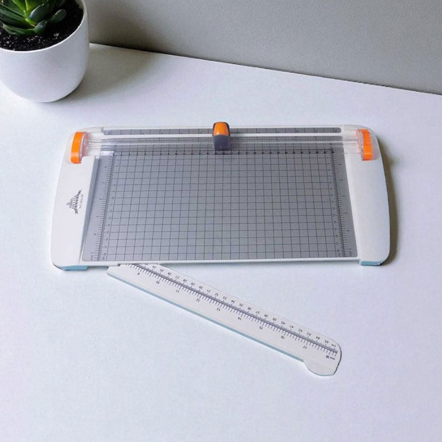 A4 Rotary Paper Trimmer with Extendable Ruler and Precision Cutting Guide