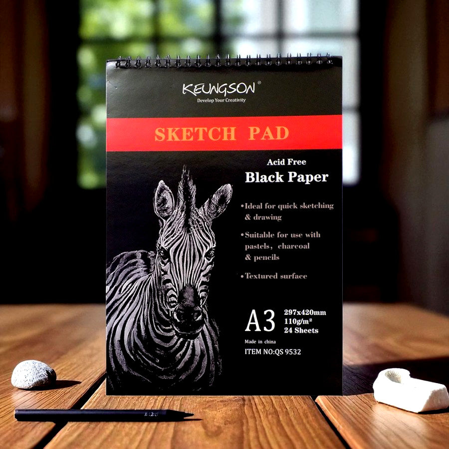 Black Sketch Pad – Black Paper for Charcoal, Pastels & White Pens