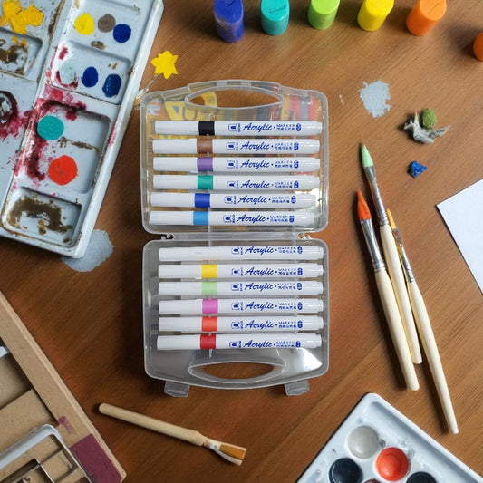 Acrylic Markers Set in Clear Plastic Case with Handle Multicoloured Drawing & Sketching Supplies