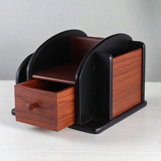 Multi-Compartment Wooden Desk Organizer with Drawer and File Holder