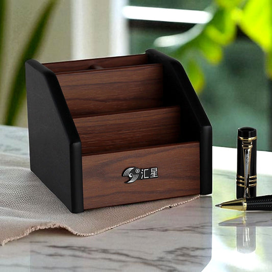 Wooden Multi-Compartment Desk Organizer – Pen & Stationery Storage