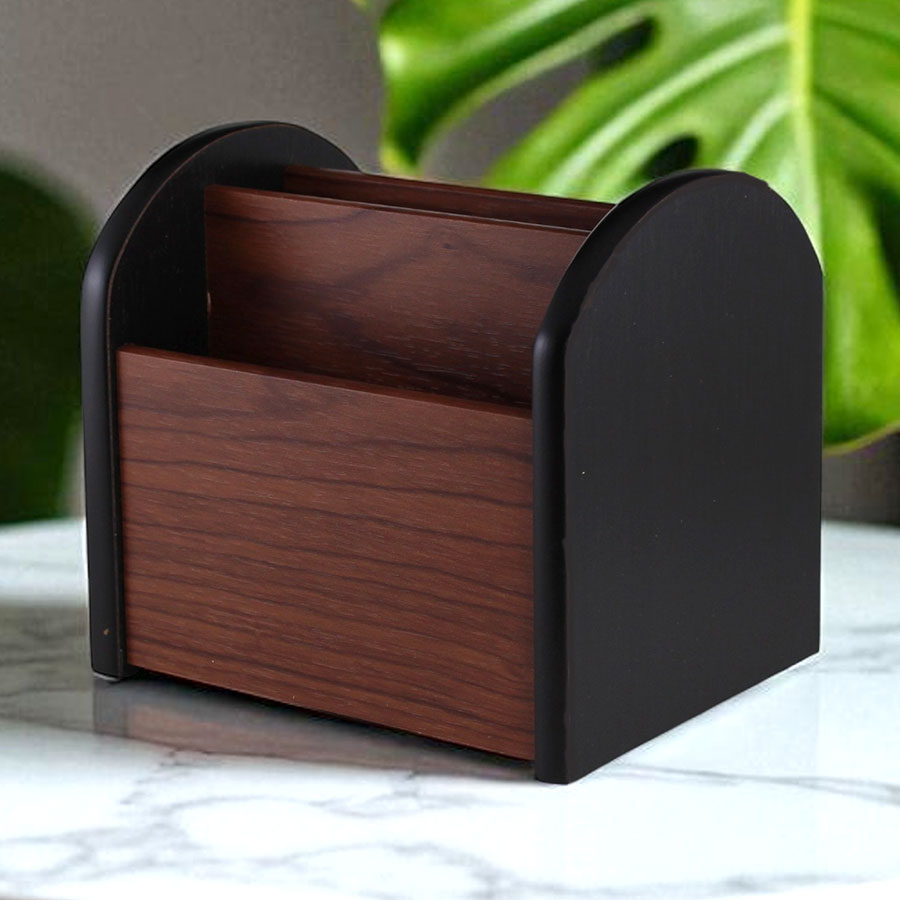 Rotating Wooden Desk Organizer – Compact Stationery Holder