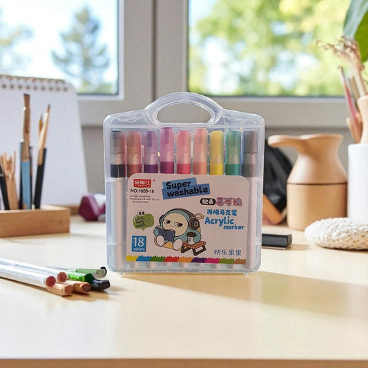 Super Washable Acrylic Markers Set of 12 Vibrant Colors - Easy Clean, Dual-Tipped Art & Craft