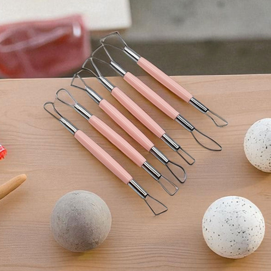 Pottery & Clay Sculpting Tool 6 Piece Set, Steel Double-Ended Carving