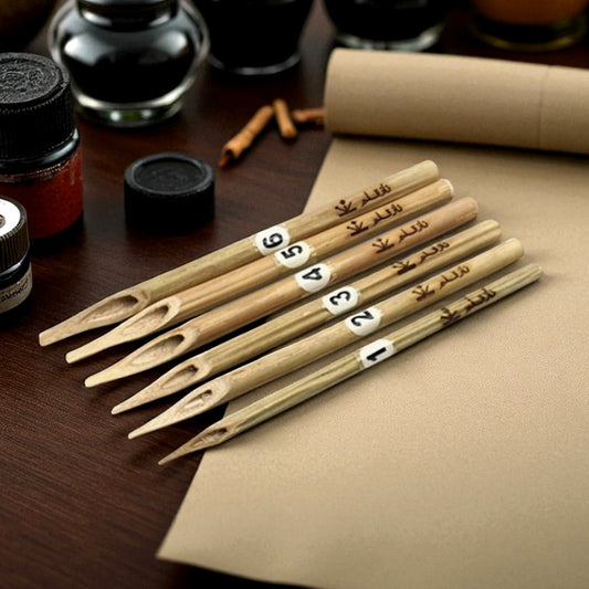 Qalam Calligraphy Pens - Set of 6 Handmade Wooden Nibs for Arabic/Urdu Calligraphy