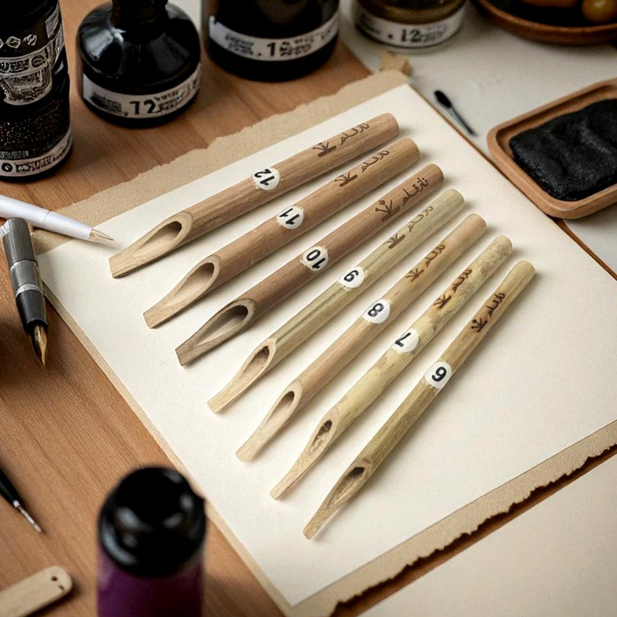 Qalam Calligraphy Pens - Set of 6 Handmade Wooden Nibs for Arabic/Urdu Calligraphy