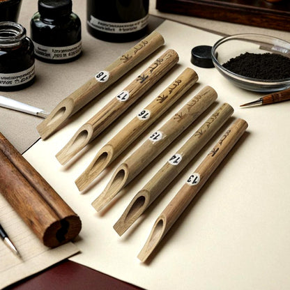Qalam Calligraphy Pens - Set of 6 Handmade Wooden Nibs for Arabic/Urdu Calligraphy