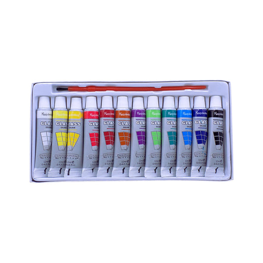 Keep Smiling Fine Quality Glass Paint 12-Colors  12ml Tubes set