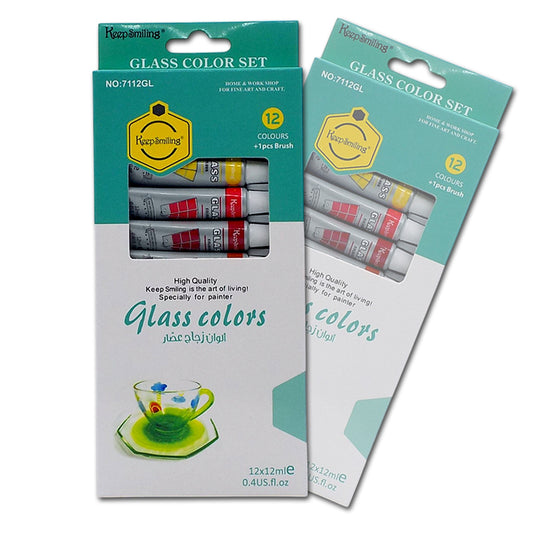 Keep Smiling Fine Quality Glass Paint 12-Colors  12ml Tubes set