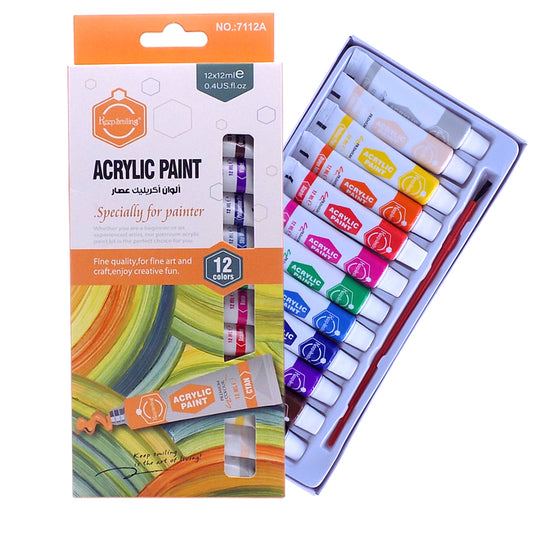 Keep Smiling Fine Quality Acrylic Paint 12-Colors 12ml Tubes set.