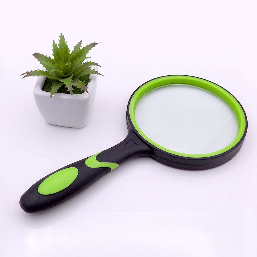 Magnifying Glass with Black and Green Accents and Soft-Touch Silica Gel Body - For Maps, books, Reading, etc