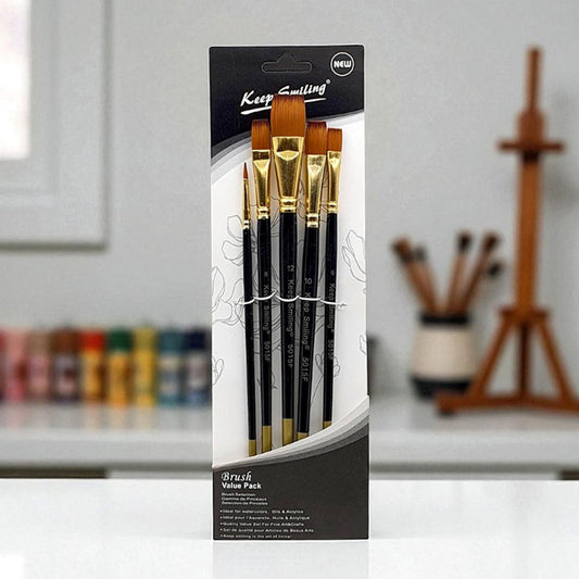 Keep Smiling Flat Paint Brush Set – 6-Piece for Acrylic, Oil & Watercolor Painting
