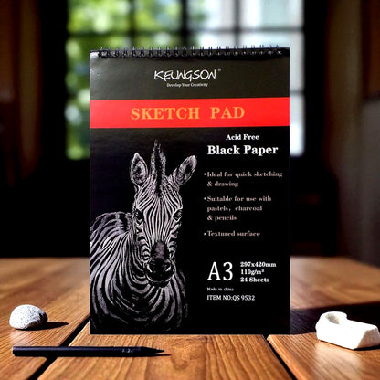 Black Sketch Pad – Black Paper for Charcoal, Pastels & White Pens