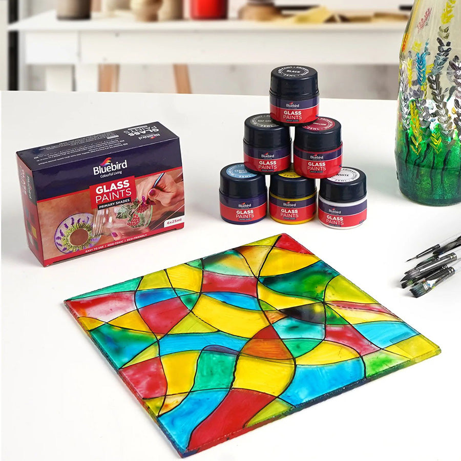 Bluebird 6-Color Glass Paint Set | Non-Toxic Stained Glass Kit