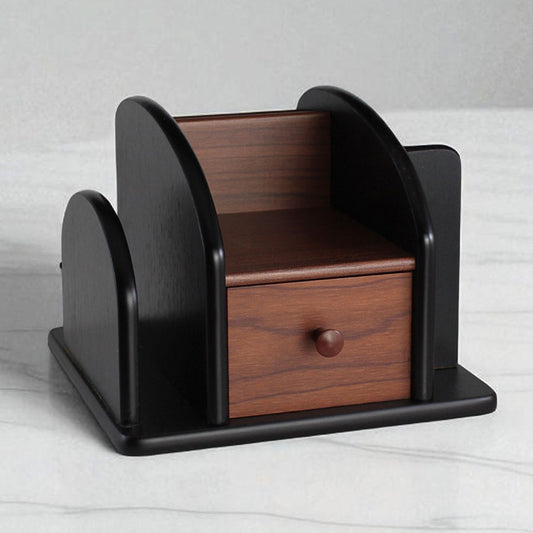 Multi-Compartment Wooden Desk Organizer with Drawer and File Holder